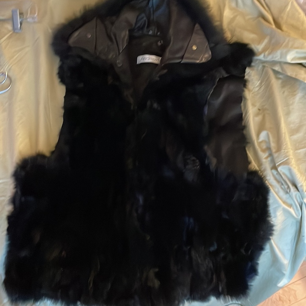 Andrew Marc Fur Vest Jacket with Leather Trim